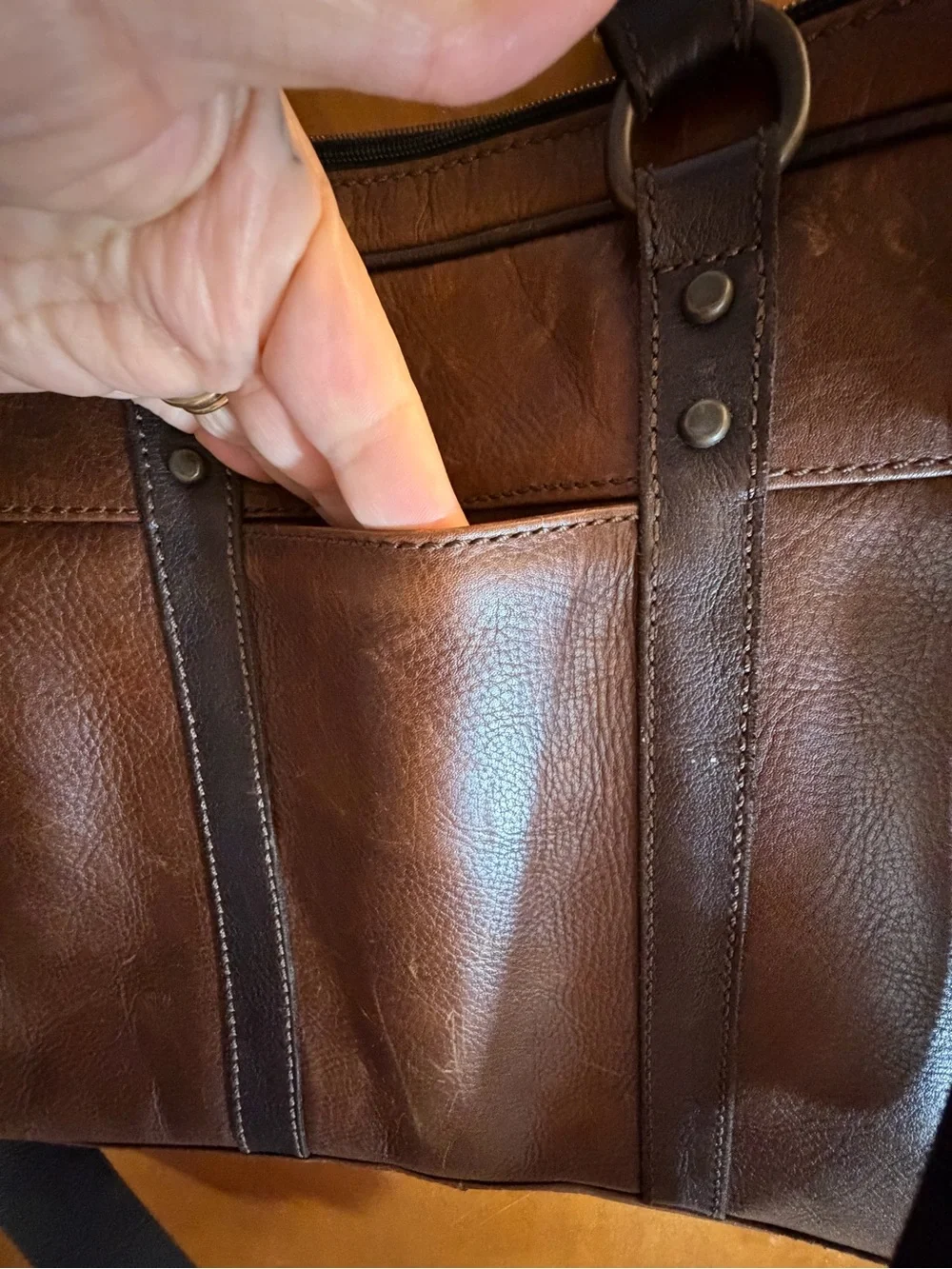 Fossil Brown Leather Briefcase with Dark Brown Accents